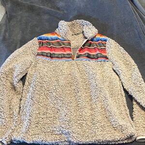 Beige Sherpa Sweater with Multicolor Stripes